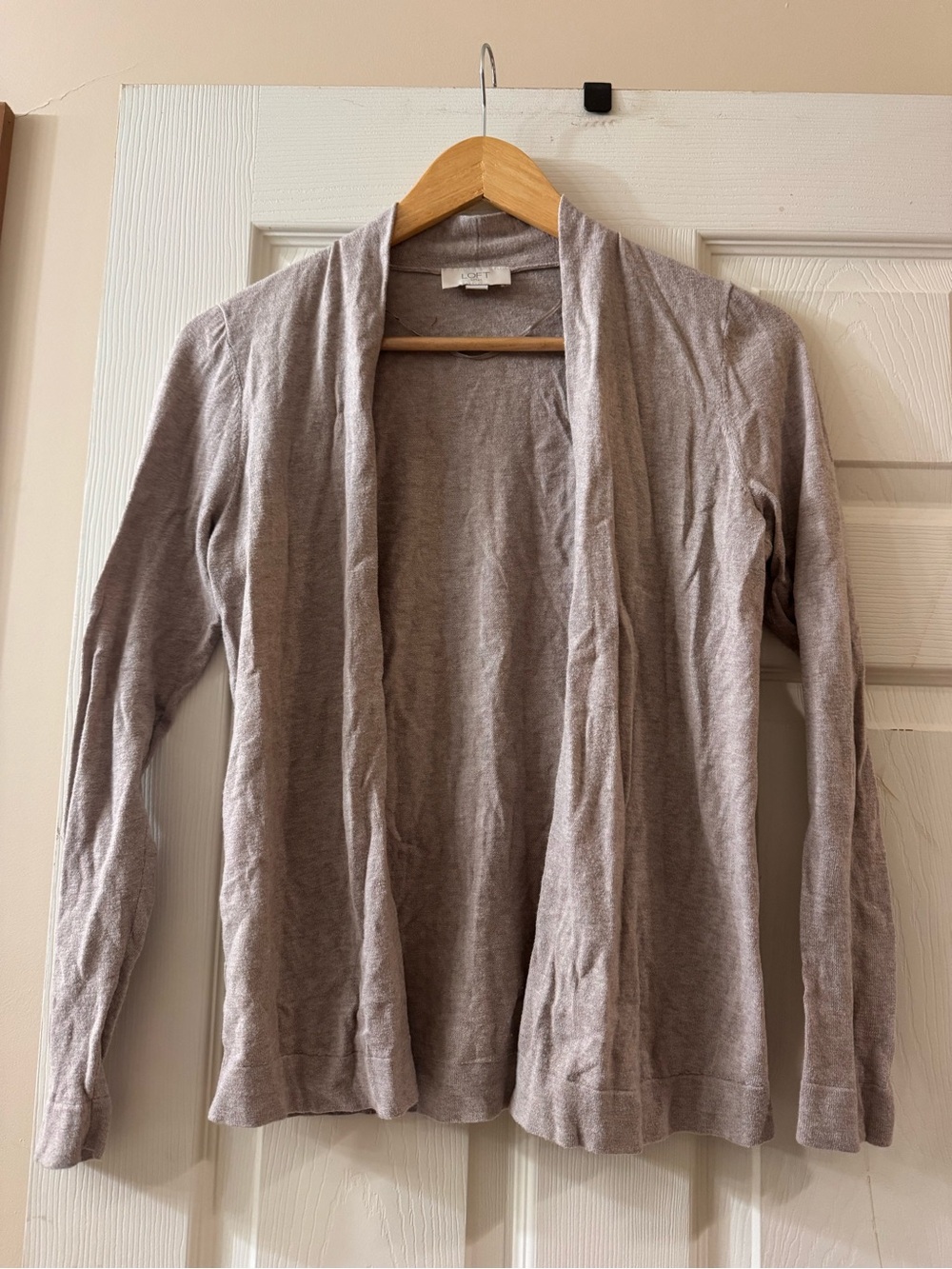 LOFT Light Taupe Open-Front Cardigan